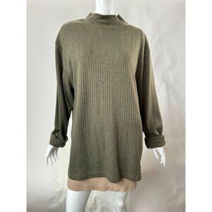 Claiborne Womens Ribbed Long-Sleeve Pullover Sweater Olive Green Size L Acrylic/